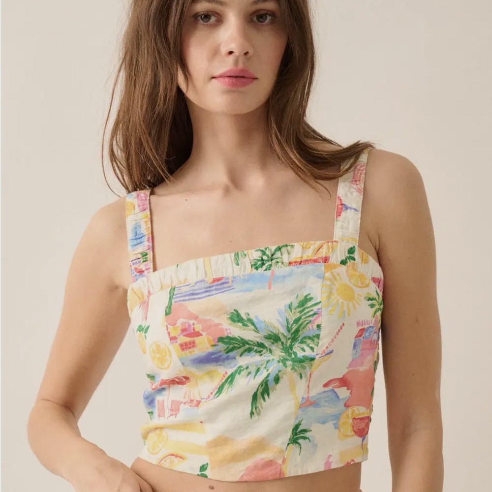 Yellow and Pink Sleeveless Crop Tank Top